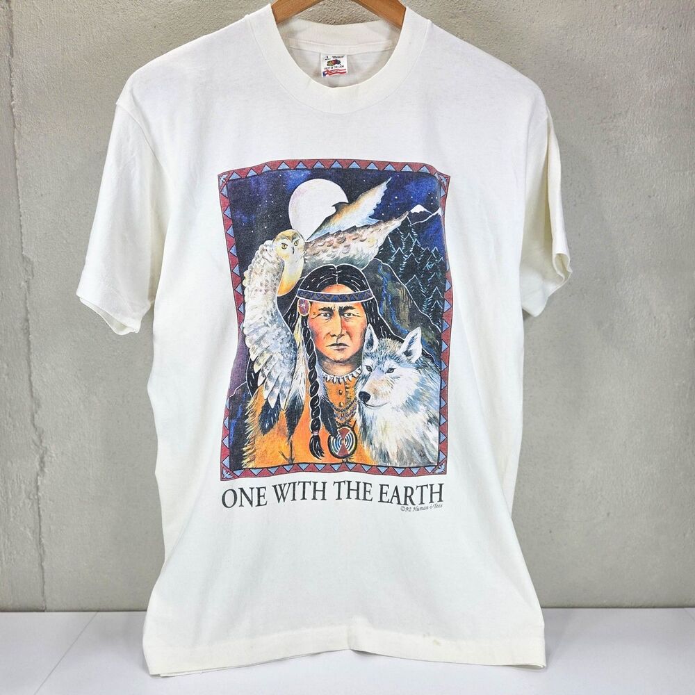Vintage 1992 Human-i-Tees One With The Earth T-Shirt Single Stitch Sz L
